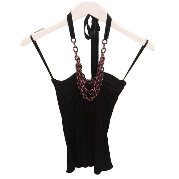 SKY Halter Top Alysson‎ Jeweled Pink Gemstone Necklace ribbon size XS - Picture 1 of 8